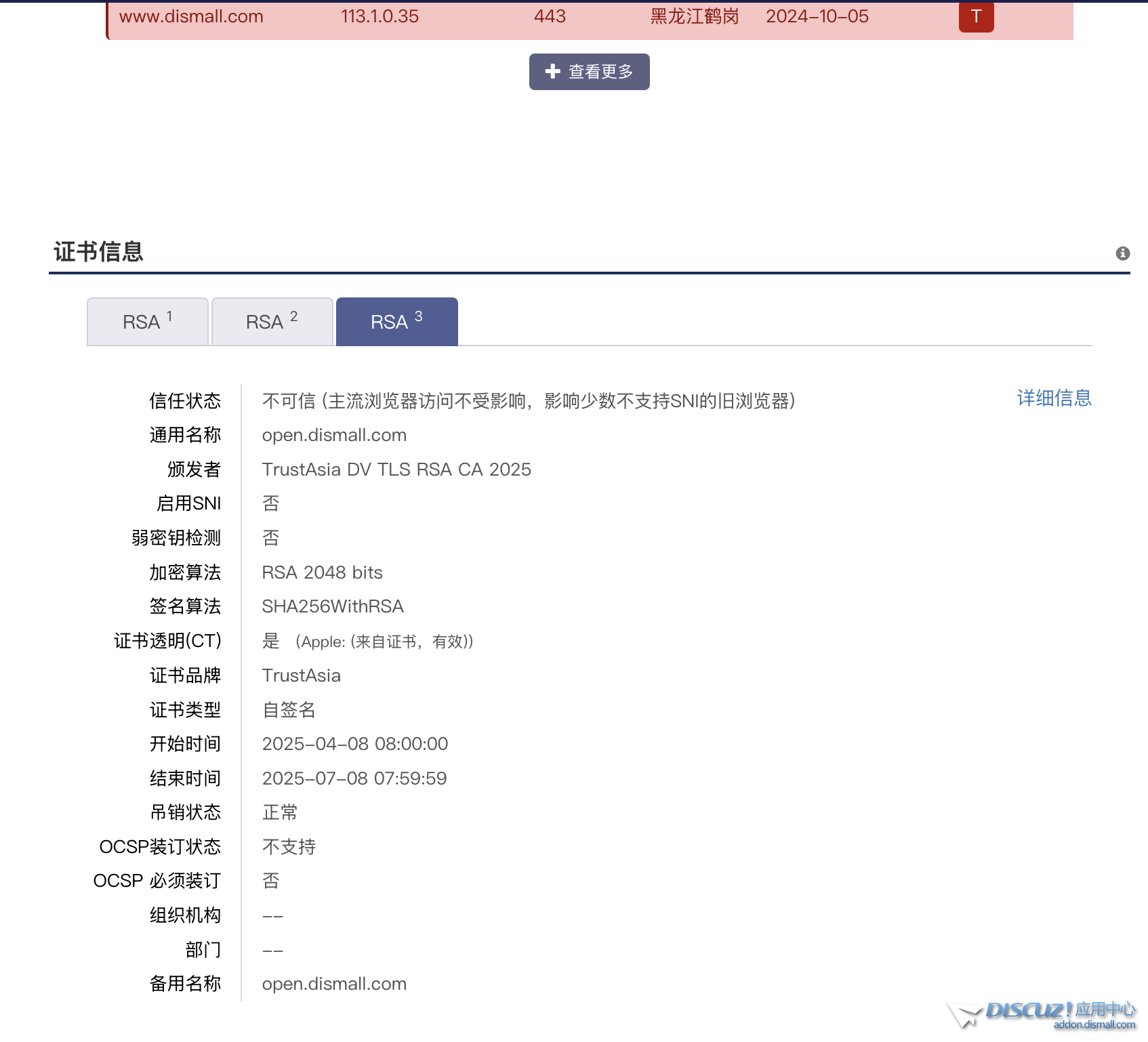 Domain open.dismall.com SSL certificate might have expired x5,Domain,dev
