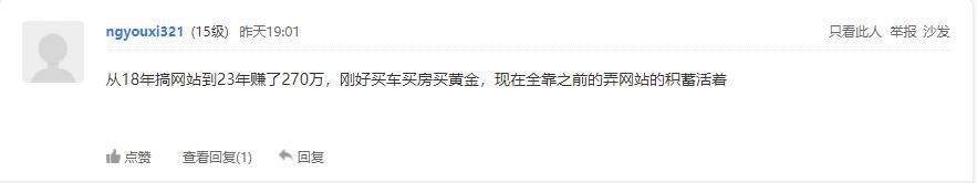 社区里有人靠做网站5年挣了270万实现财富自由，简直是站长界的天花板，现在不做网站了靠270万的理财收益就可以生活的很好 270万,网站,理财,区里,站了