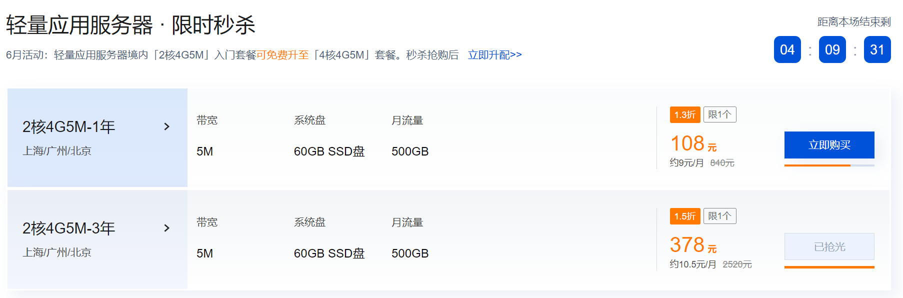 上次2C2G3年没买到的，这次的4C4G3年不要错过了，这个更划算 2c4g5m,2c和4c区别,这个,上次,活动